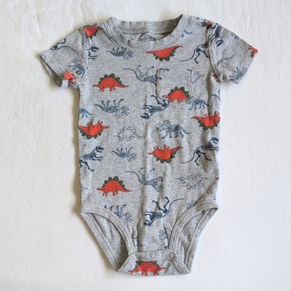 carter's gray dinosaur short sleeve bodysuit diaper shirt 24 months baby boy - Picture 2 of 6